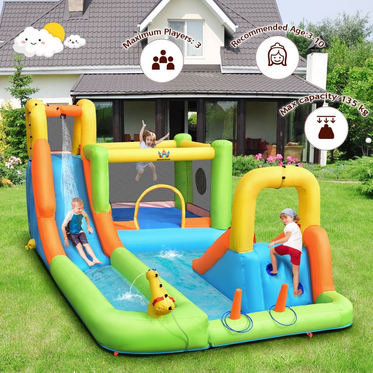 Inflatable Colorful Jumping Castle with Water Slide & Blower