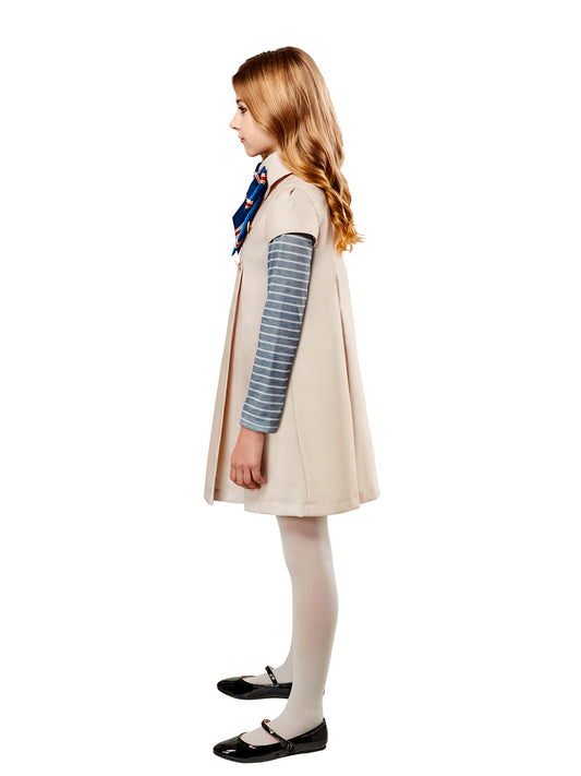 M3GAN Movie Costume for girls with dress and bow for imaginative play at home.