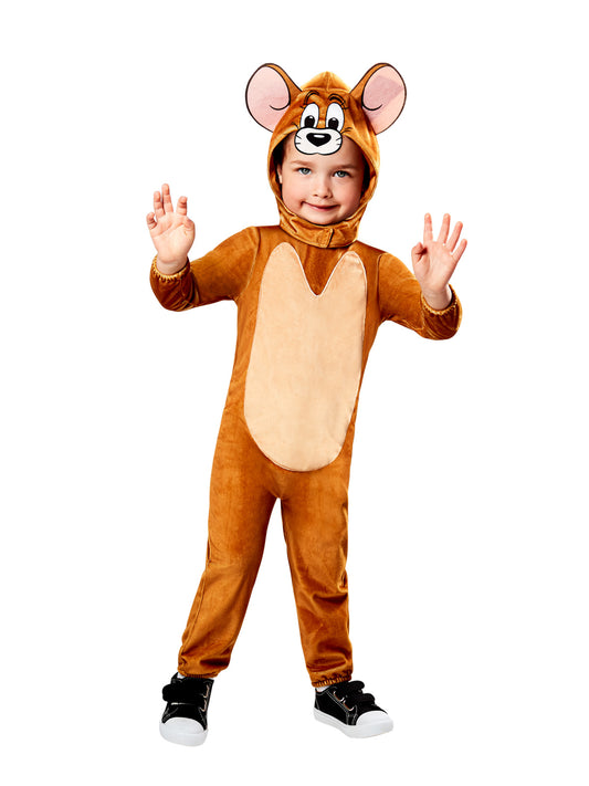 Tom and Jerrys Official Jerry Mouse Kids Costume with Tail, perfect for playful dress-up.