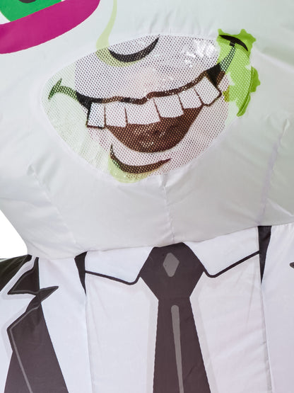 Inflatable Beetlejuice costume features a spooky white suit, perfect for Halloween parties and cosplay events.