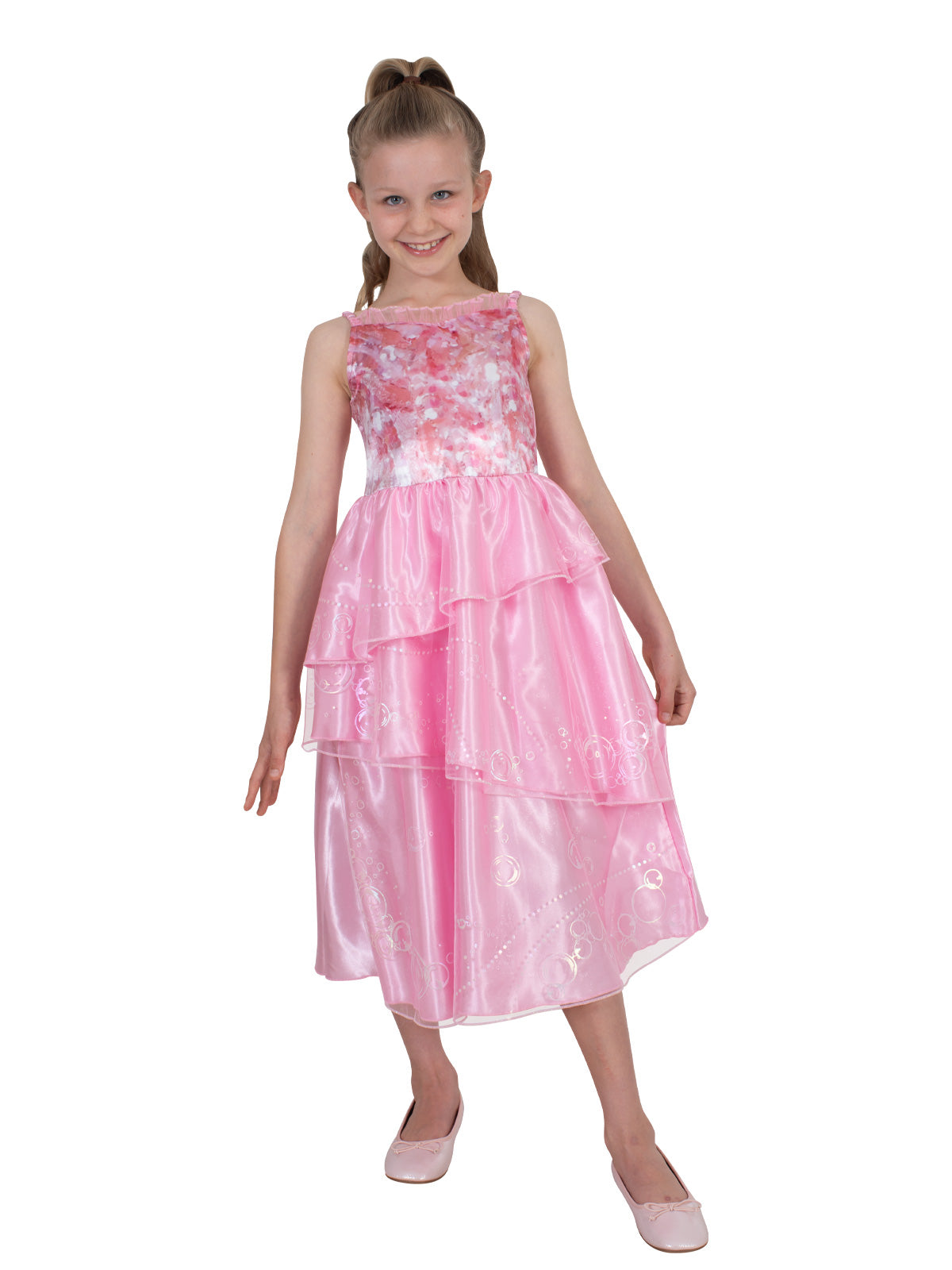 Girls Glinda Pink Bubble Dress Costume, perfect for imaginative play at home.