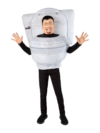 Inflatable Skibidi Toilet costume transforms kids into viral meme character for hilarious dress-up fun.