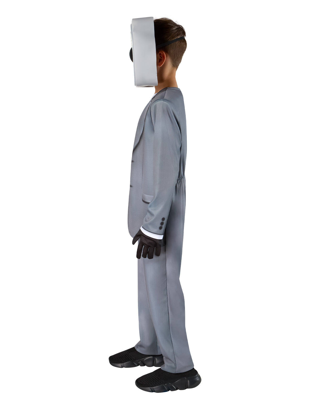 Skibidi Toilet costume features a speaker mask and black suit, perfect for character role-play and Halloween fun.