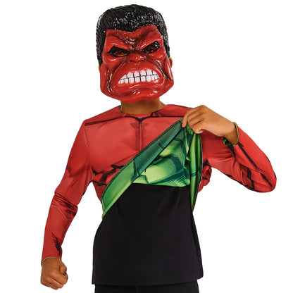RED HULK/GREEN HULK REVERSIBLE COSTUME TOP & 2 MASKS CHILD