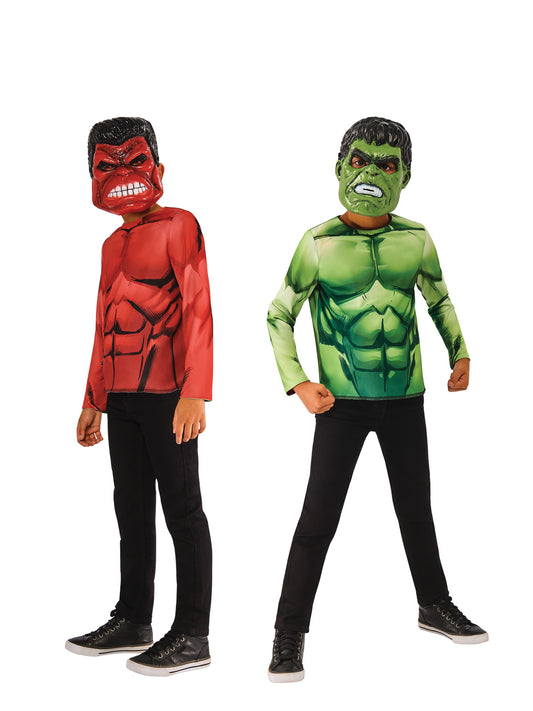 RED HULK/GREEN HULK REVERSIBLE COSTUME TOP & 2 MASKS CHILD