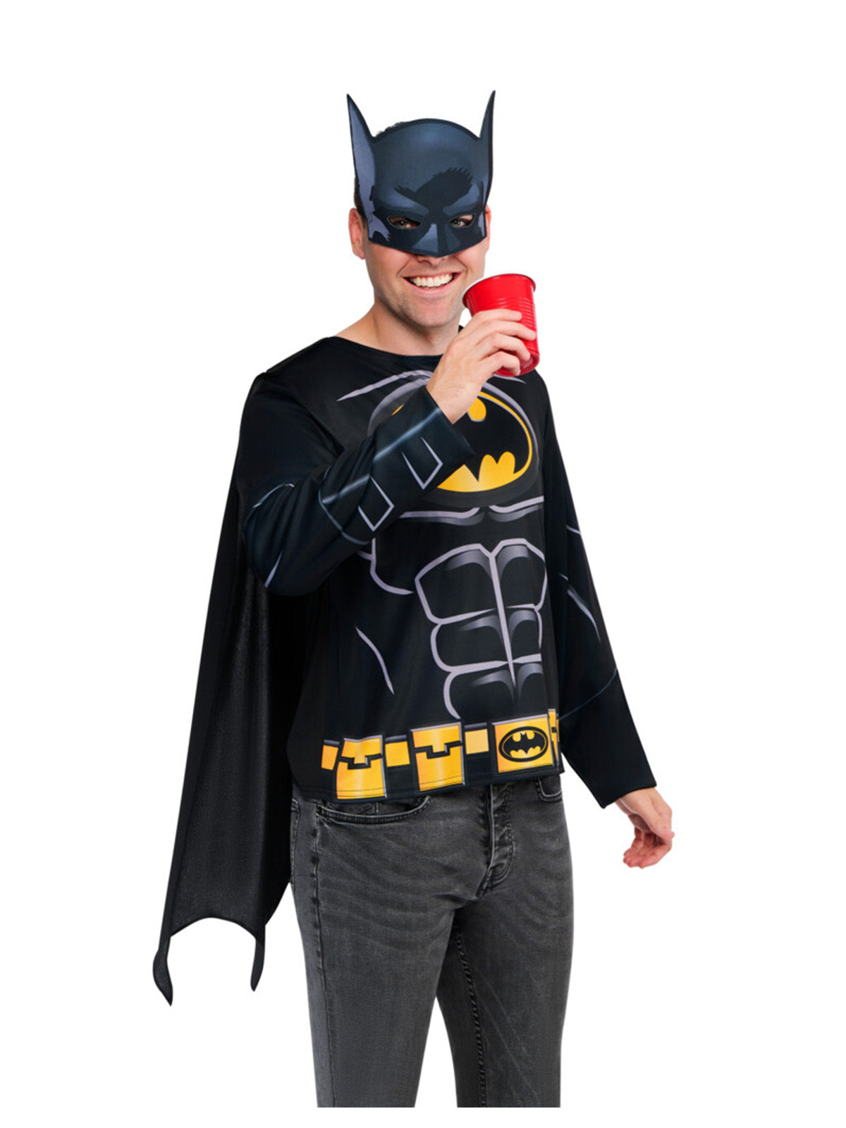 BATMAN COSTUME TOP CAPE & MASK ADULT