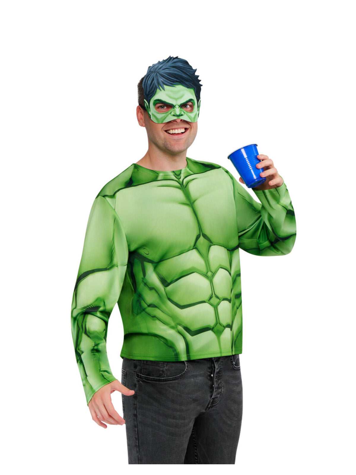 HULK COSTUME TOP & MASK ADULT
