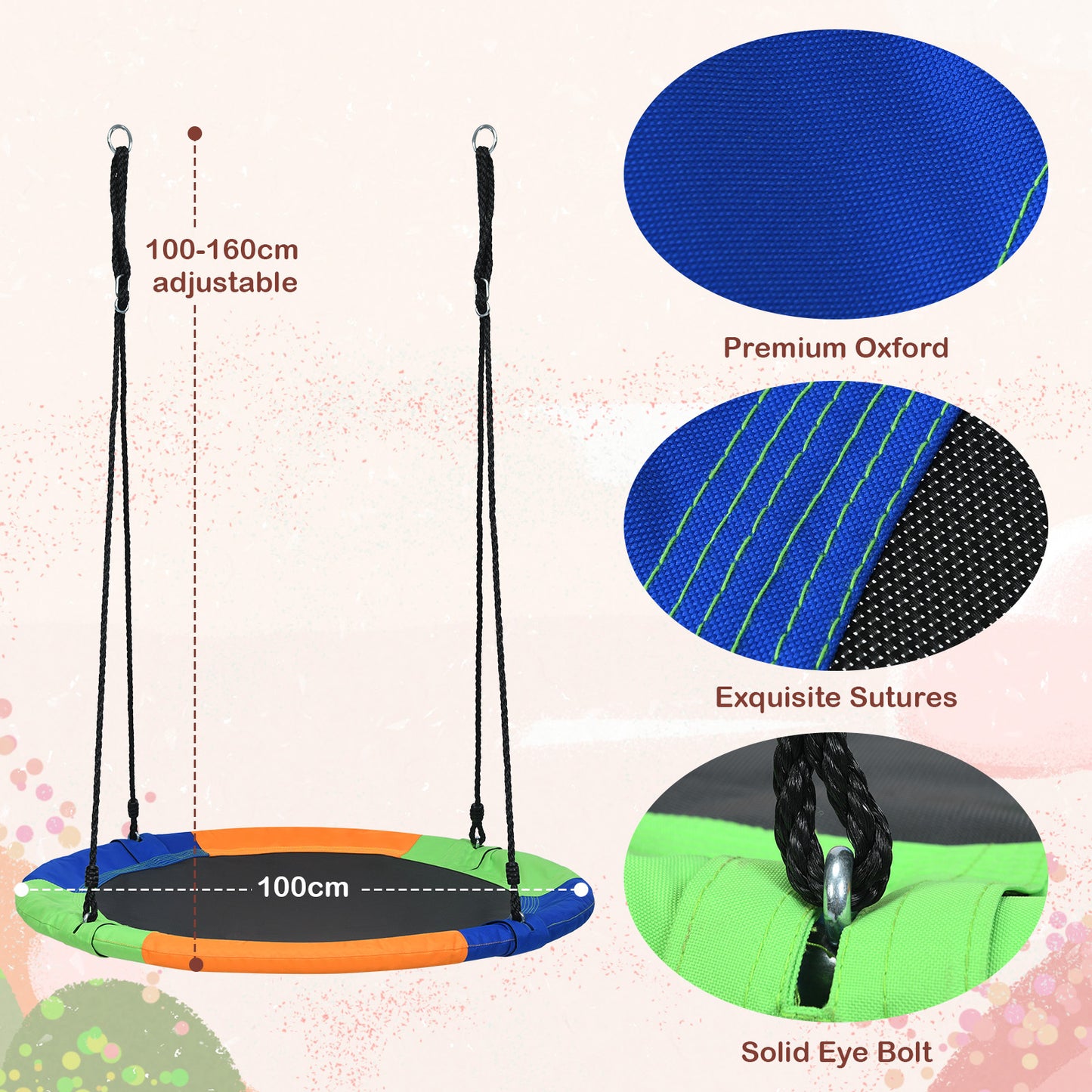 100cm Flying Saucer Tree Swing | Colorful 600D Oxford Fabric