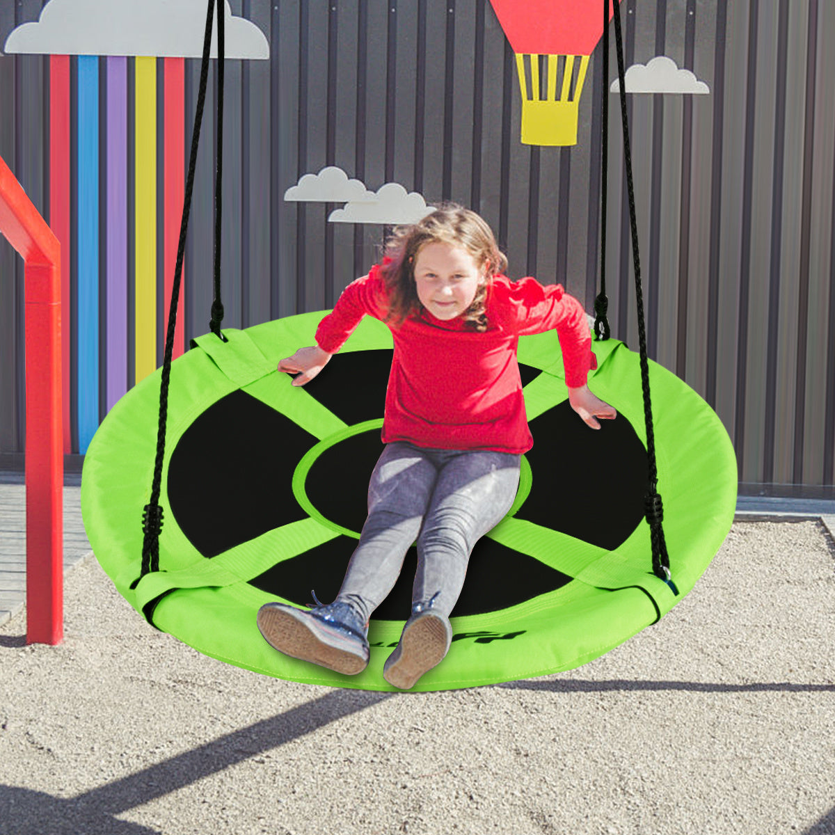 Costway 100cm Flying Saucer Tree Swing for Children with Easy Assembly-Green