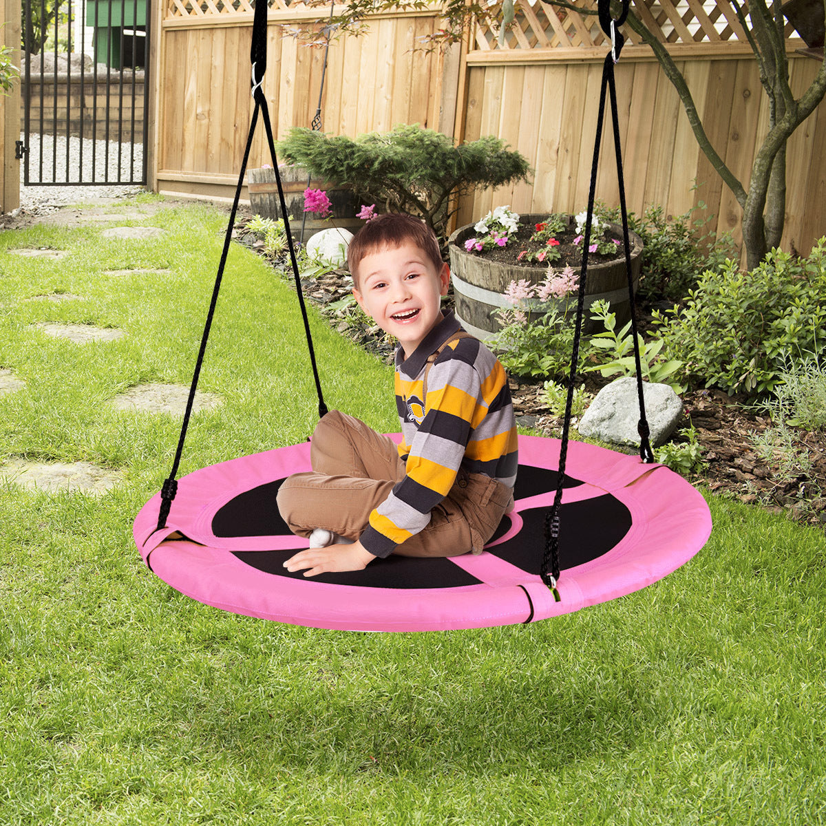 Costway 100cm Flying Saucer Tree Swing for Children with Easy Assembly-Pink