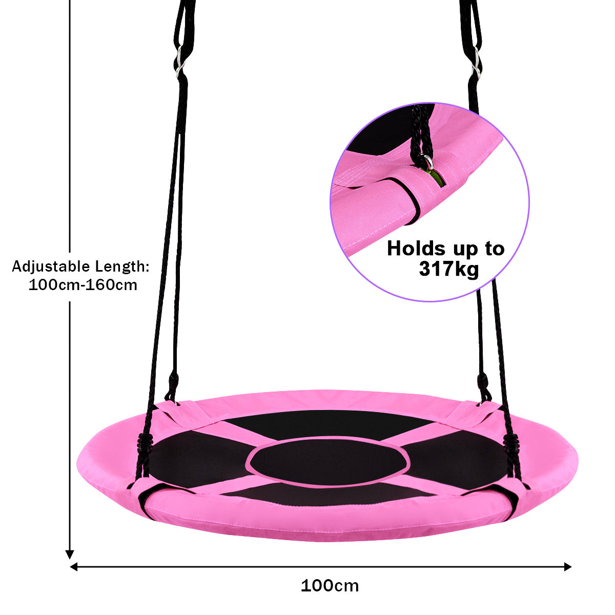 Pink Flying Saucer Tree Swing 100cm | Adjustable Height Kids
