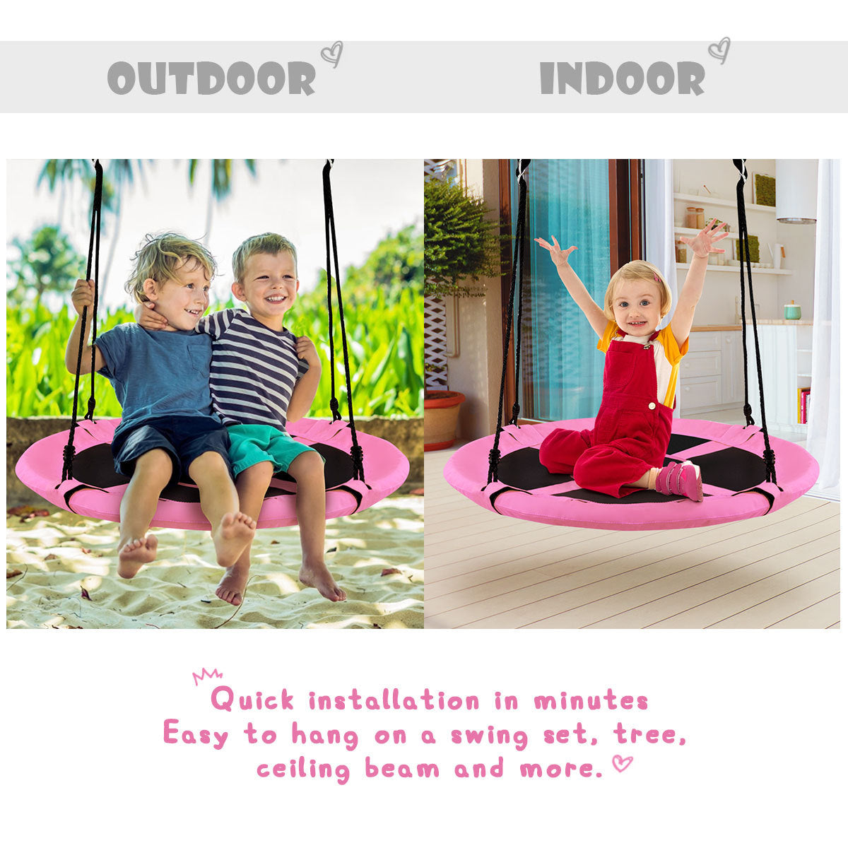 Pink Flying Saucer Tree Swing 100cm | Adjustable Height Kids