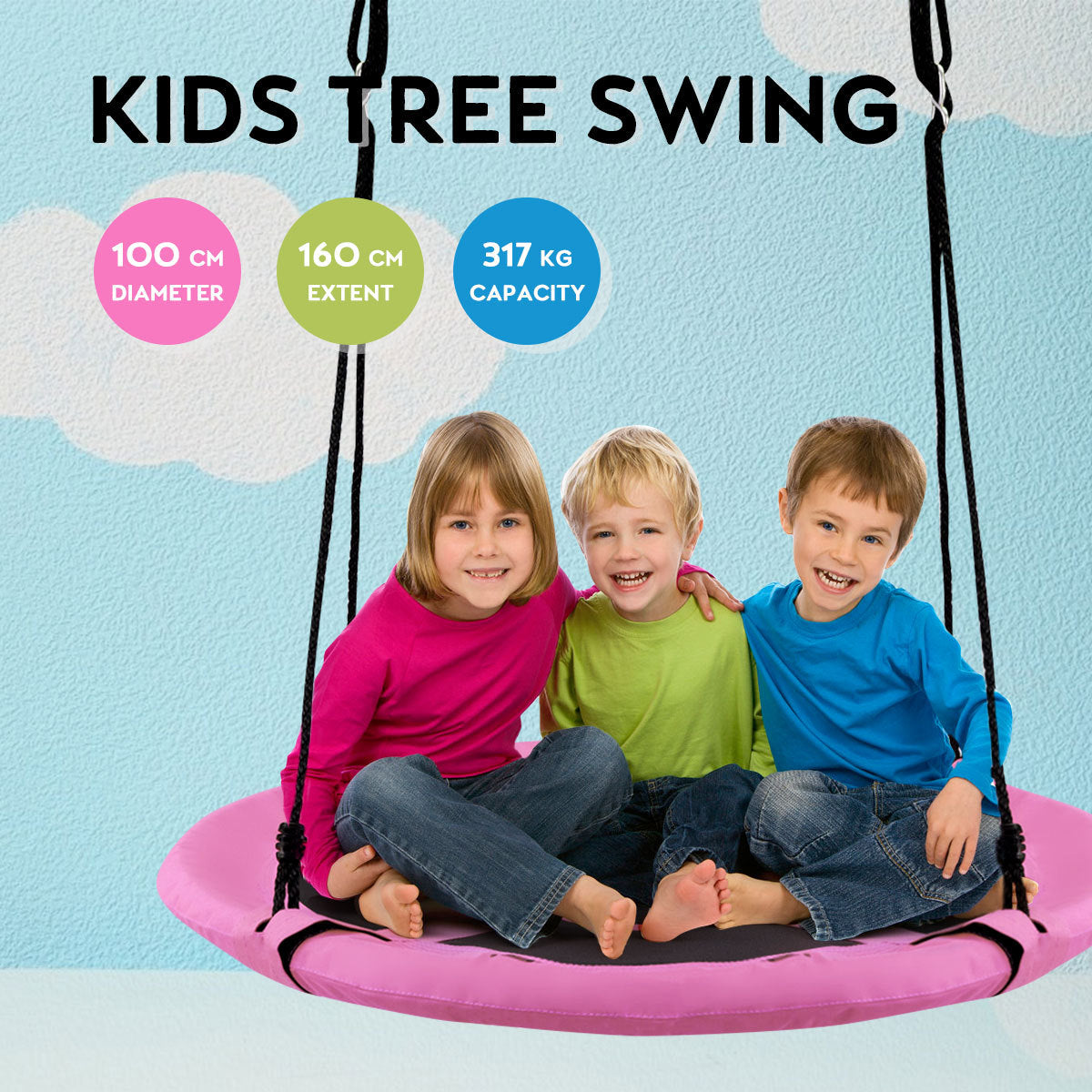 Pink Flying Saucer Tree Swing 100cm | Adjustable Height Kids