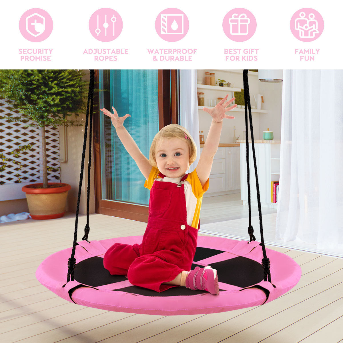 Pink Flying Saucer Tree Swing 100cm | Adjustable Height Kids
