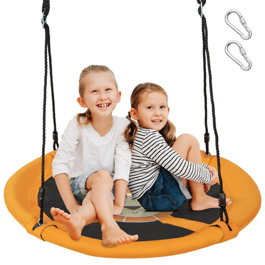 100cm yellow saucer tree swing with adjustable ropes for fun kids play at home.