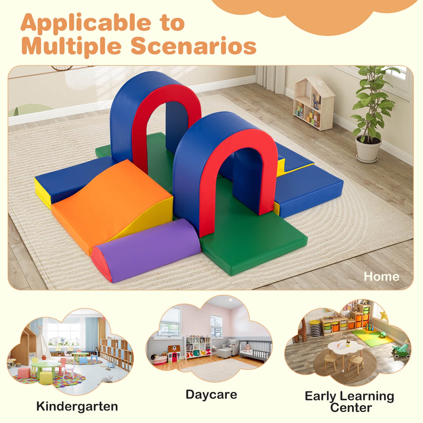 10 Piece Soft Foam Climbing Blocks with Slide | Multicolor