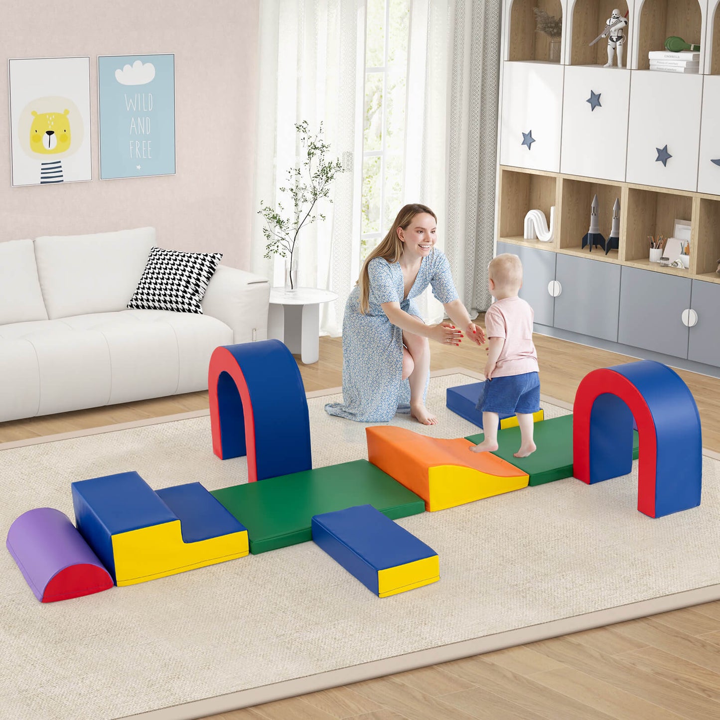 10 Piece Soft Foam Climbing Blocks with Slide | Multicolor