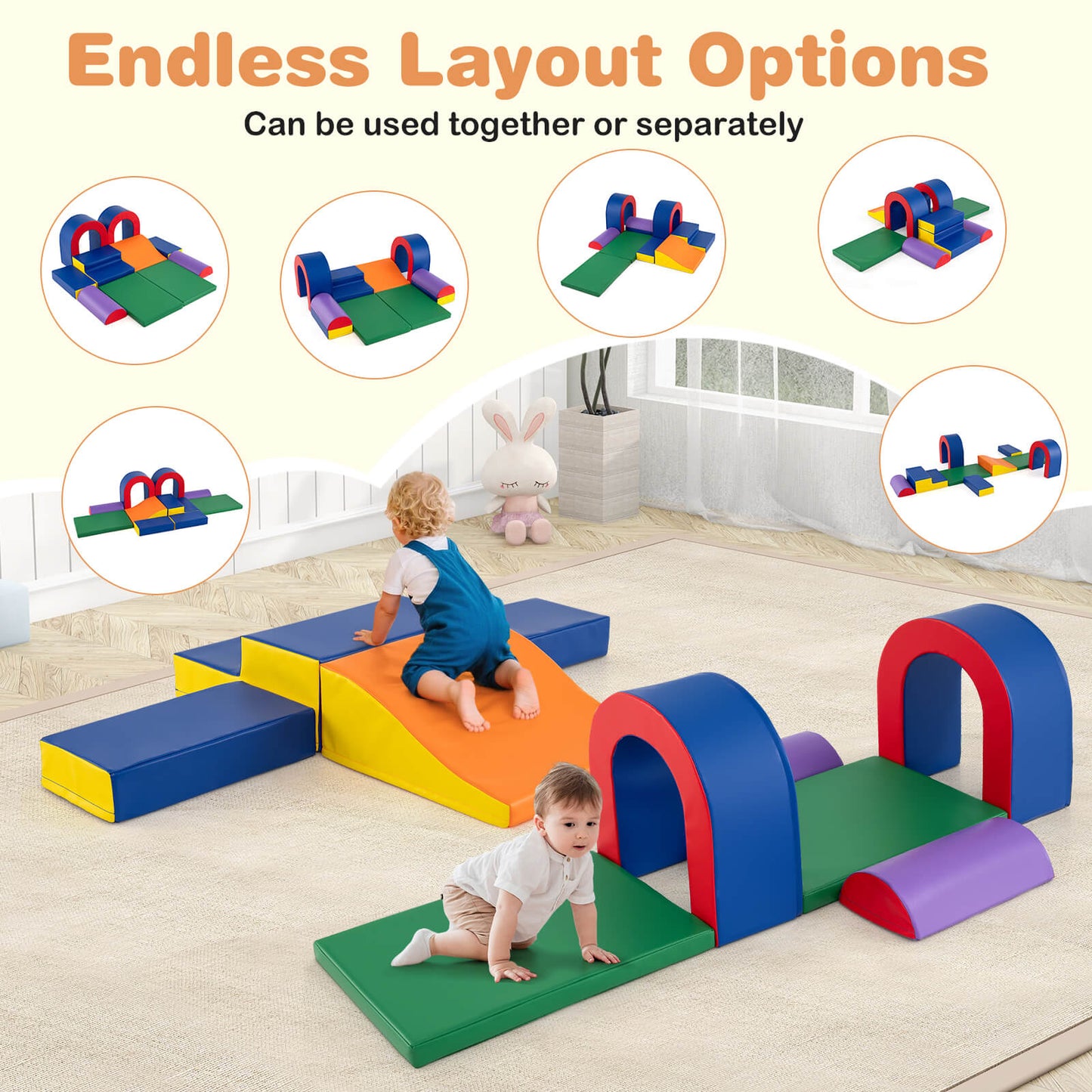 10 Piece Soft Foam Climbing Blocks with Slide | Multicolor
