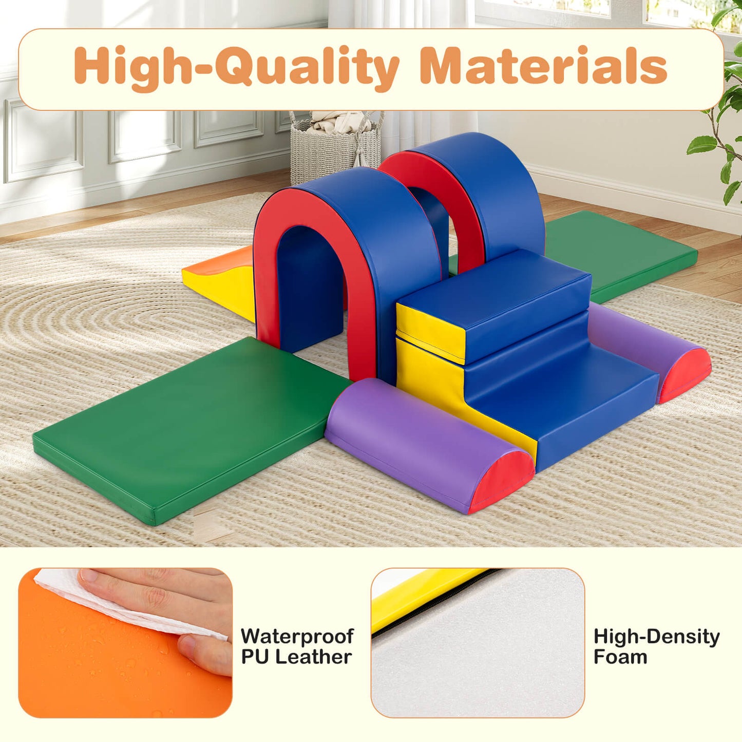 10 Piece Soft Foam Climbing Blocks with Slide | Multicolor
