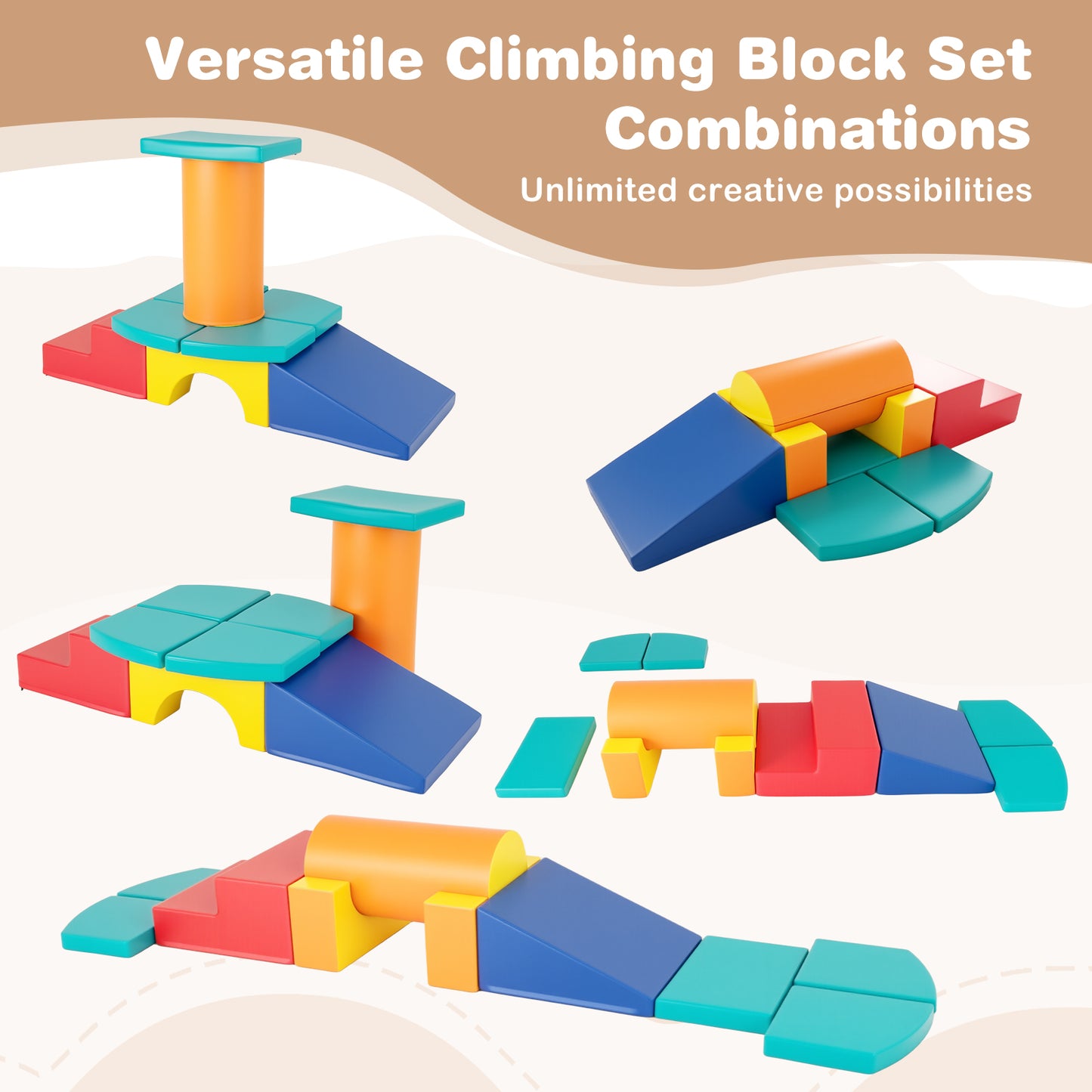 10 Piece Colorful PU Leather Foam Climbing Blocks | Toddler Toys
