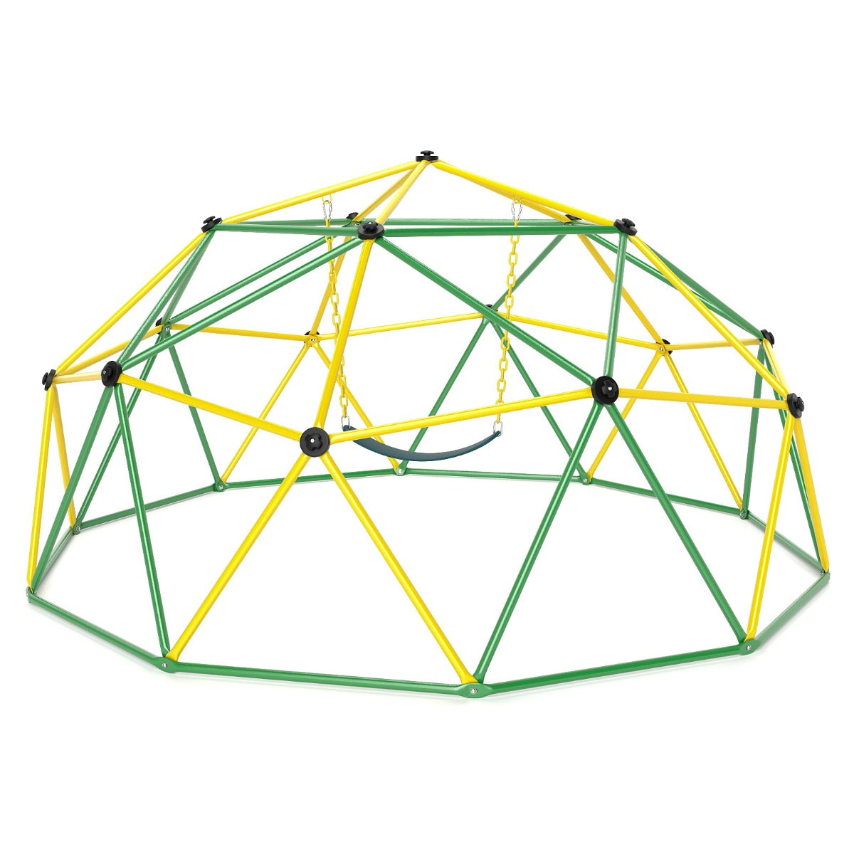 Green climbing dome playset with attached swing offers kids outdoor adventure and physical activity in one versatile