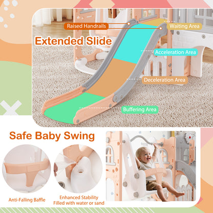 10-in-1 Pink Toddler Swing Slide Set | Basketball Hoop Storage
