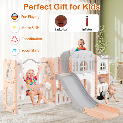 10-in-1 Pink Toddler Swing Slide Set | Basketball Hoop Storage