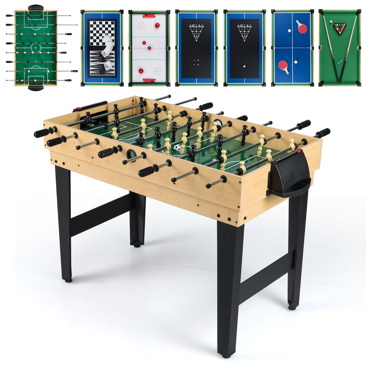 10 In 1 Multi Game Table | Natural Wood Foosball Hockey Pool