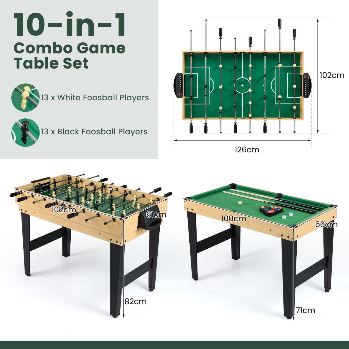 10 In 1 Multi Game Table | Natural Wood Foosball Hockey Pool