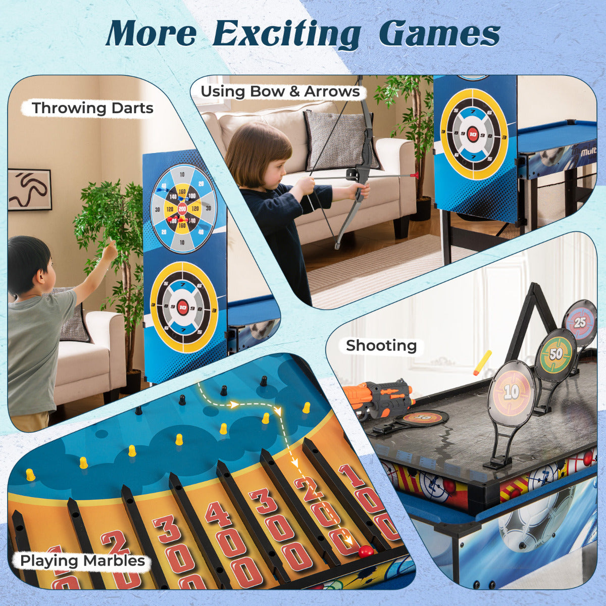 Blue 10 In 1 Combo Multi Game Table Set | All Accessories Included