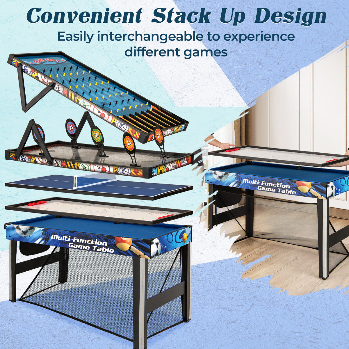 Blue 10 In 1 Combo Multi Game Table Set | All Accessories Included