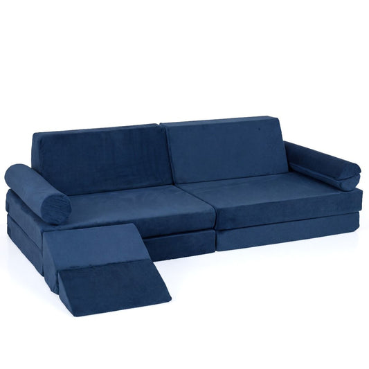 10 Piece Blue Foam Modular Play Couch | Convertible Kids Playset