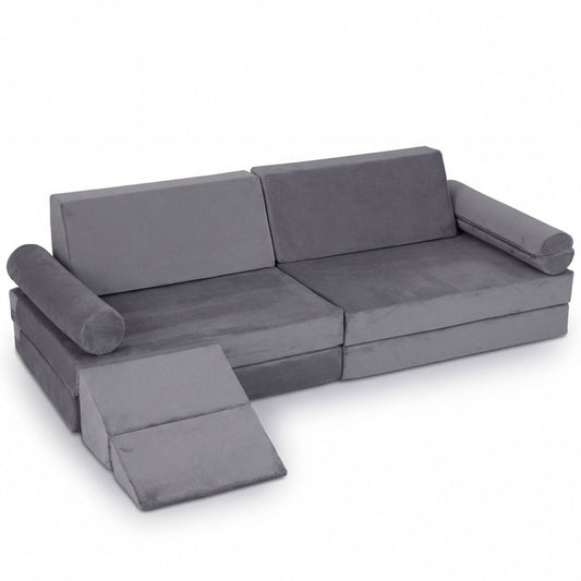 10 Piece Modular Foam Playset Couch | Grey Kids Climb Crawl