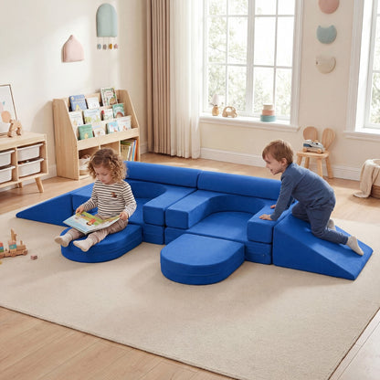 Blue 10-Piece Modular Kids Play Couch | Soft Suede Fabric