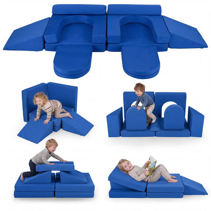Blue 10-Piece Modular Kids Play Couch | Soft Suede Fabric