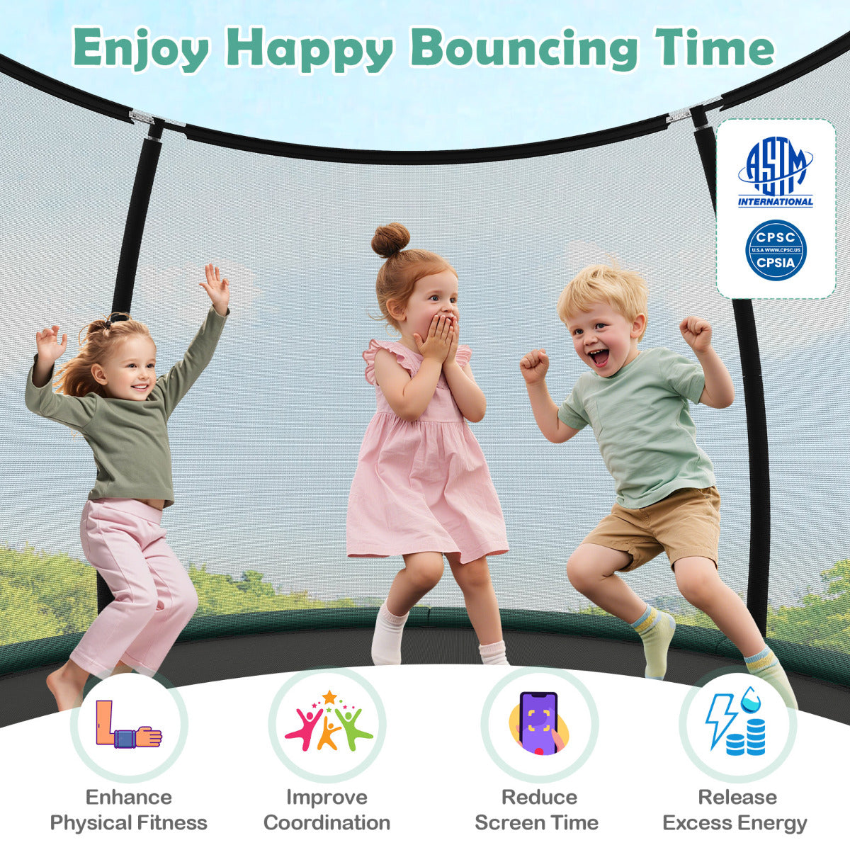 10 Ft Green Outdoor Trampoline | High Bounce With Enclosure Net