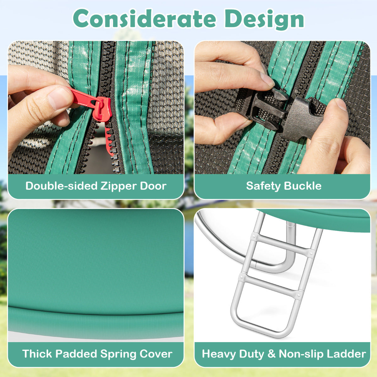 10 Ft Green Outdoor Trampoline | High Bounce With Enclosure Net