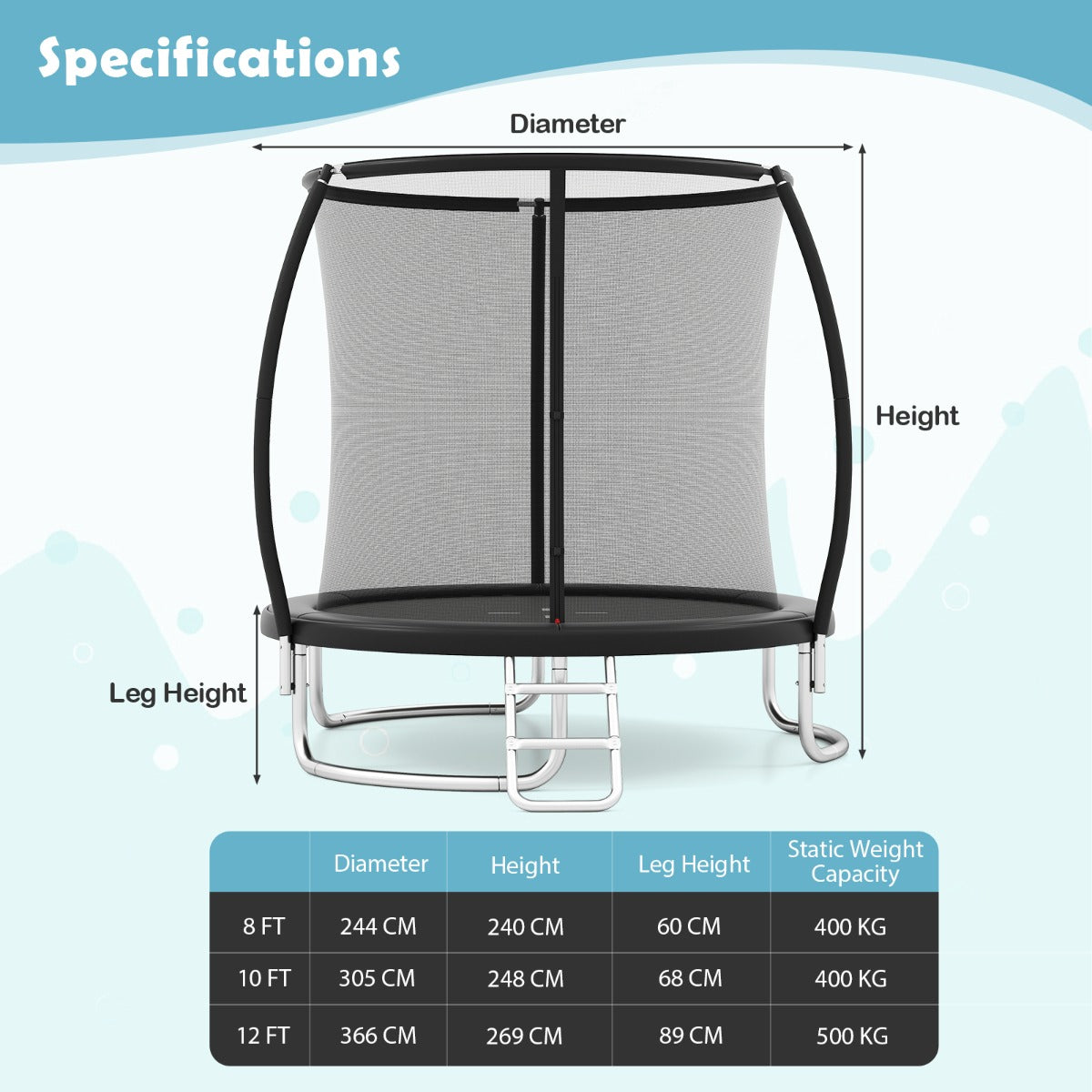 10 Ft Black Trampoline | High Bounce Mat & Enclosure Net
