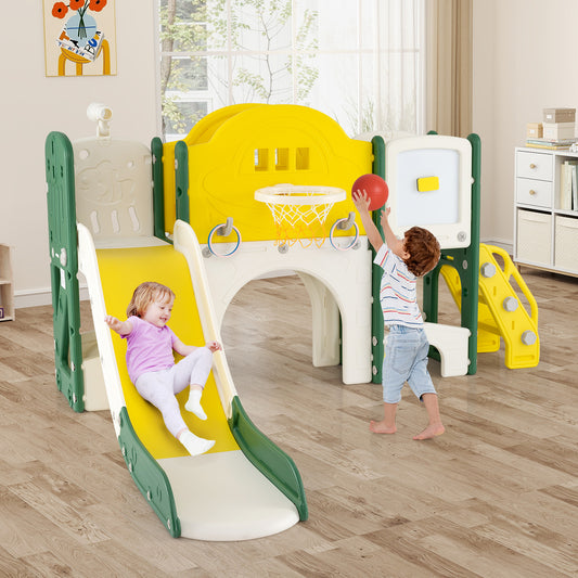 10 In 1 Toddler Slide Set | Basketball Hoop Telescope Yellow