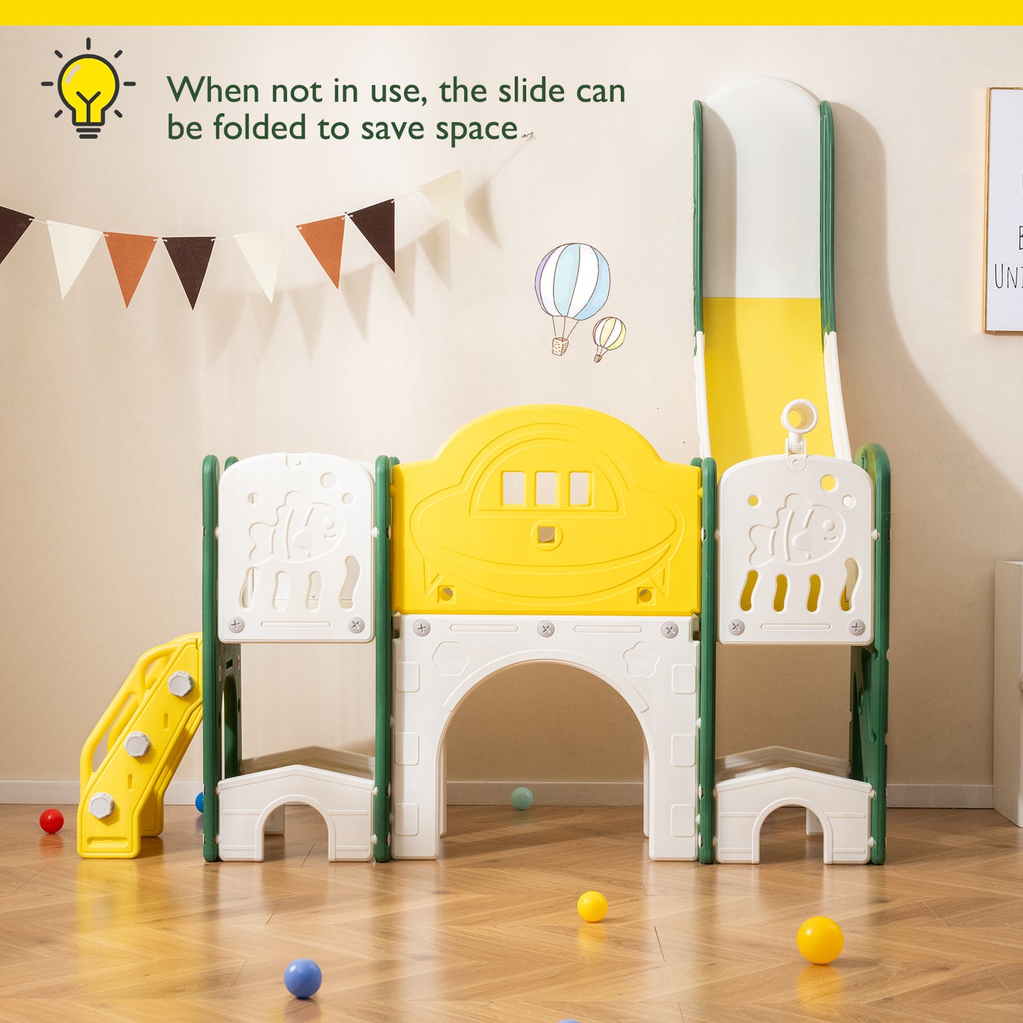 10 In 1 Toddler Slide Set | Basketball Hoop Telescope Yellow
