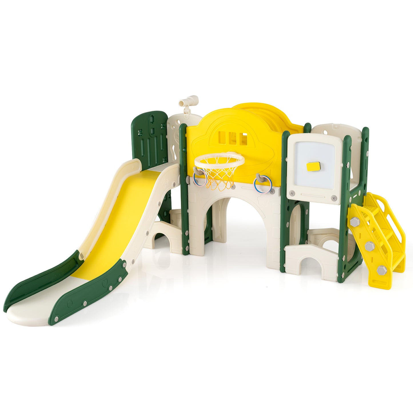 10 In 1 Toddler Slide Set | Basketball Hoop Telescope Yellow