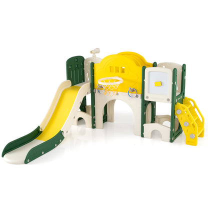 10 In 1 Toddler Slide Set | Basketball Hoop Telescope Yellow