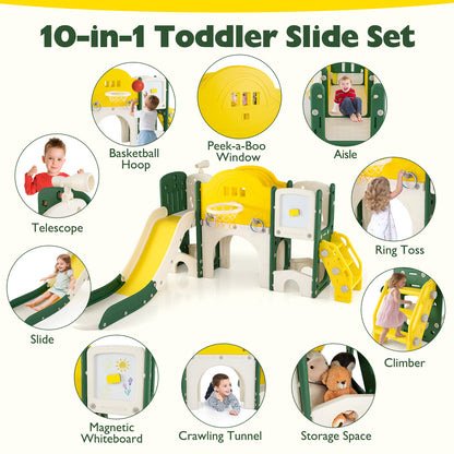 10 In 1 Toddler Slide Set | Basketball Hoop Telescope Yellow
