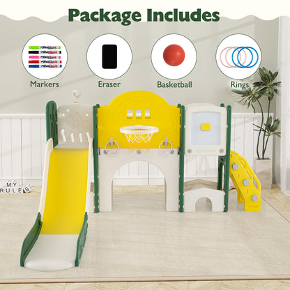 10 In 1 Toddler Slide Set | Basketball Hoop Telescope Yellow