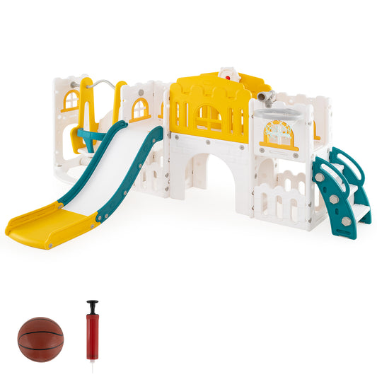 10 In 1 Yellow Toddler Swing Slide Set | Basketball Hoop Storage
