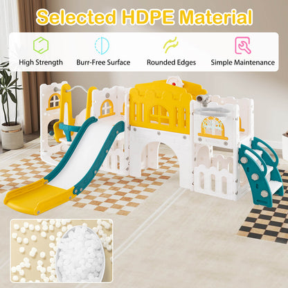 10 In 1 Yellow Toddler Swing Slide Set | Basketball Hoop Storage