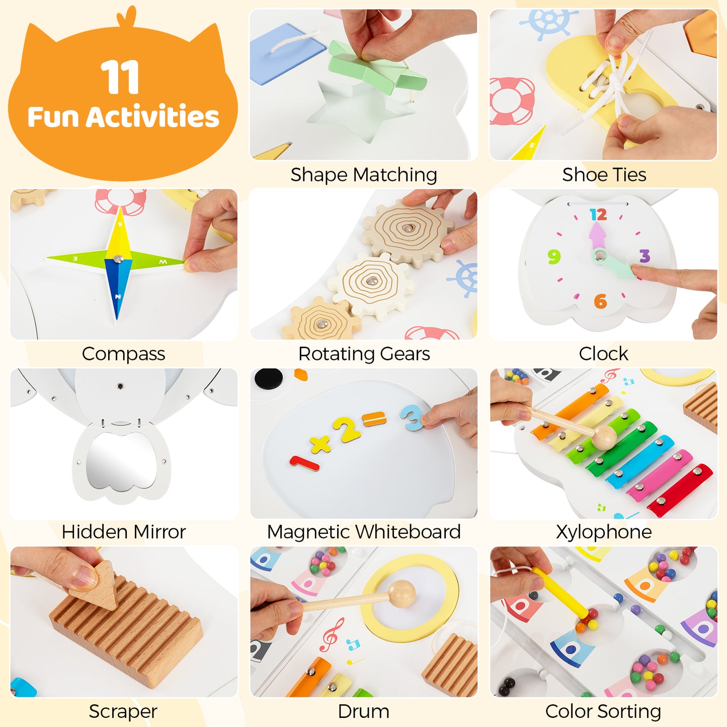 11 In 1 White Owl Activity Wall Busy Board | Kids 3+ Years