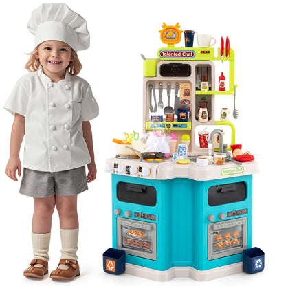 Kids Corner Kitchen Playset 113 Pieces | Lights Sounds Blue