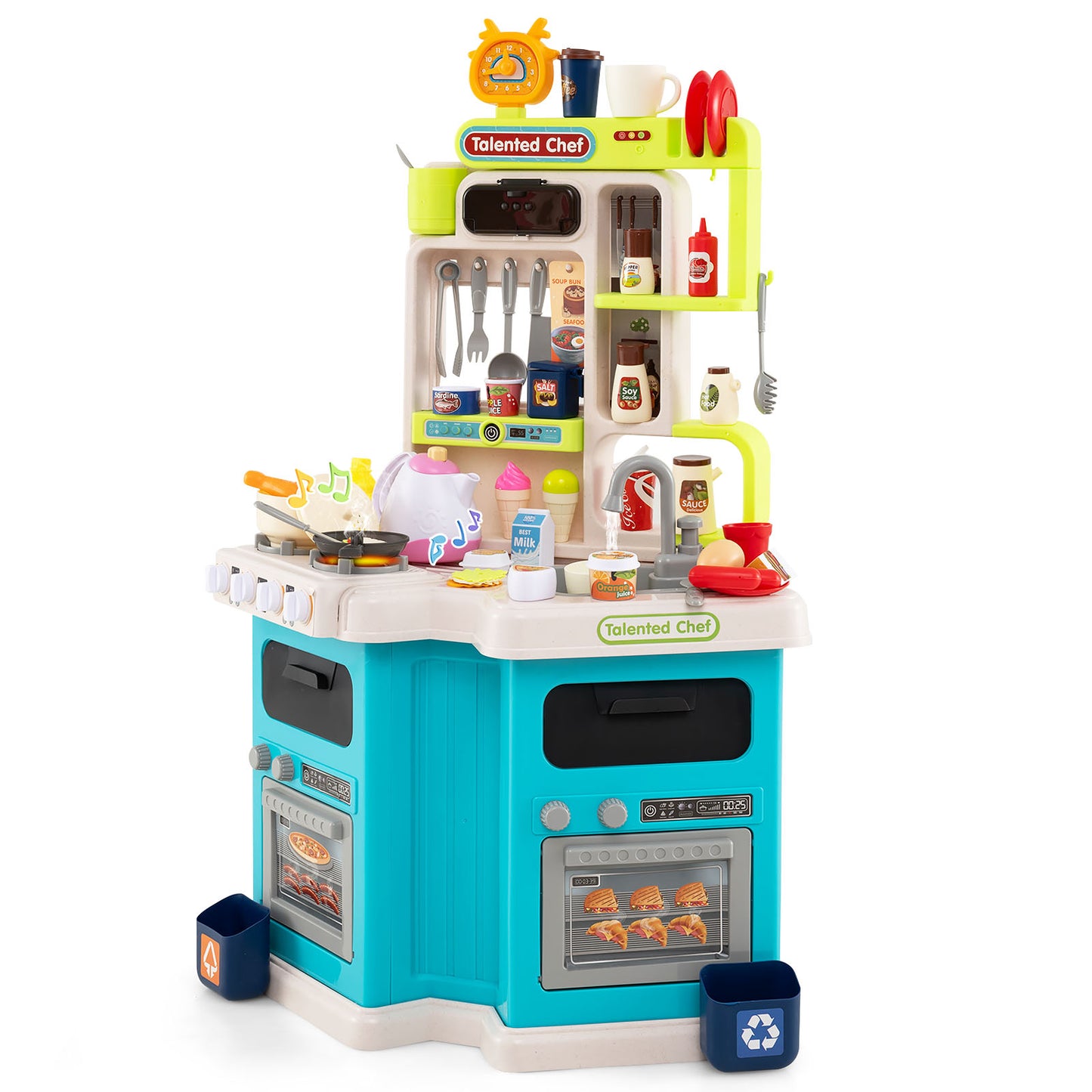 Kids Corner Kitchen Playset 113 Pieces | Lights Sounds Blue