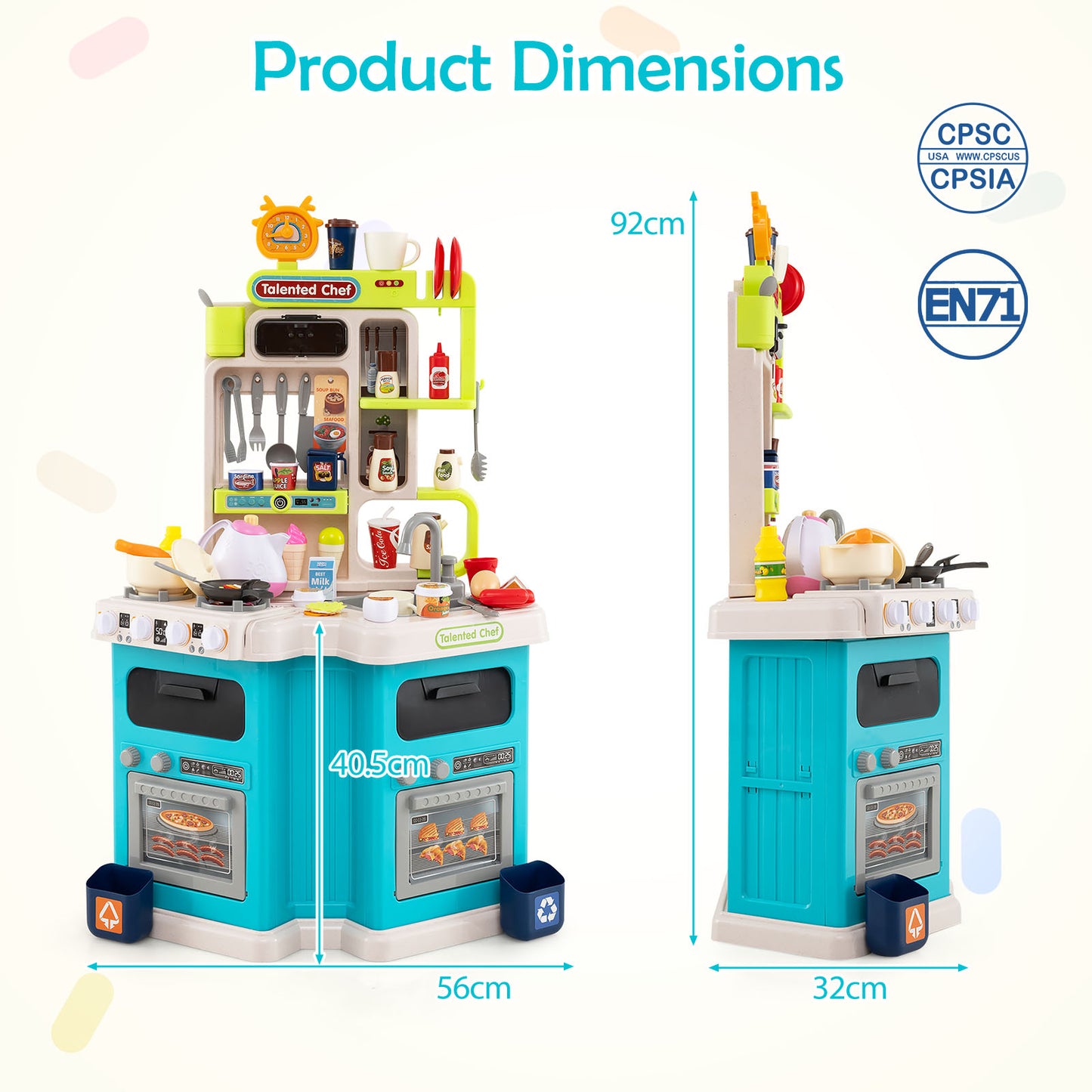 Kids Corner Kitchen Playset 113 Pieces | Lights Sounds Blue